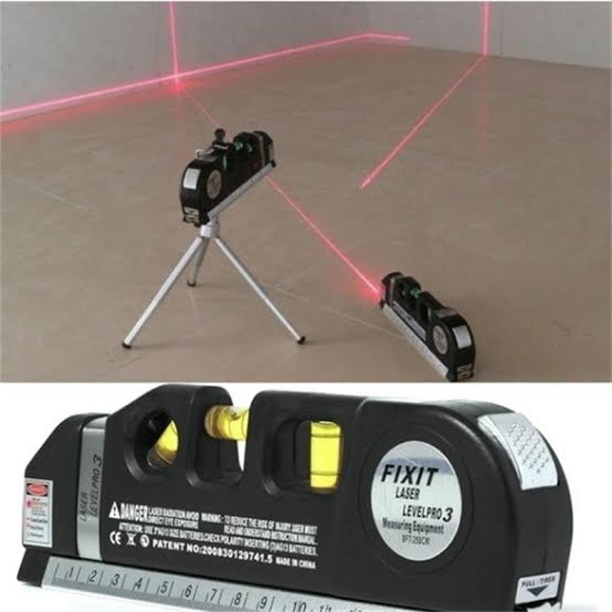 3-in-1 Laser Level Pro with Built-in Laser, Bubble Level & 8ft Measuring Tape