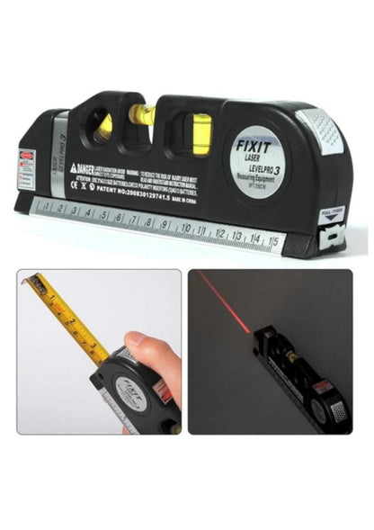 3-in-1 Laser Level Pro with Built-in Laser, Bubble Level & 8ft Measuring Tape