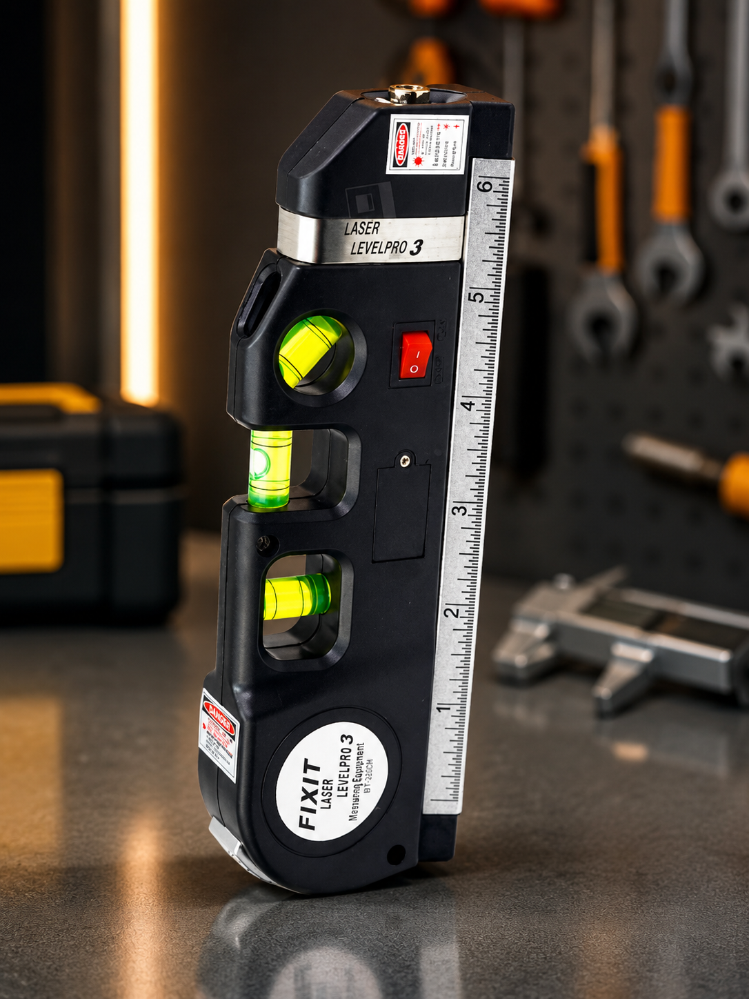 3-in-1 Laser Level Pro with Built-in Laser, Bubble Level & 8ft Measuring Tape
