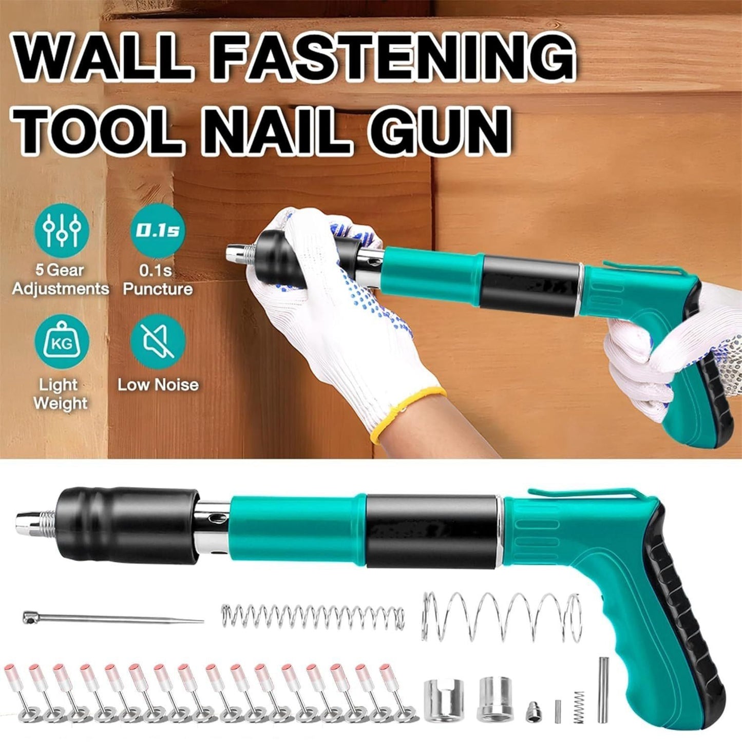 Heavy-Duty Nail Gun Kit – Manual Concrete Steel Nailing Tool with Accessories