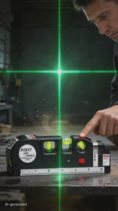 3-in-1 Laser Level Pro with Built-in Laser, Bubble Level & 8ft Measuring Tape