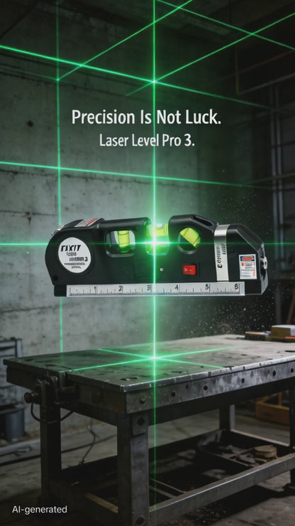 3-in-1 Laser Level Pro with Built-in Laser, Bubble Level & 8ft Measuring Tape